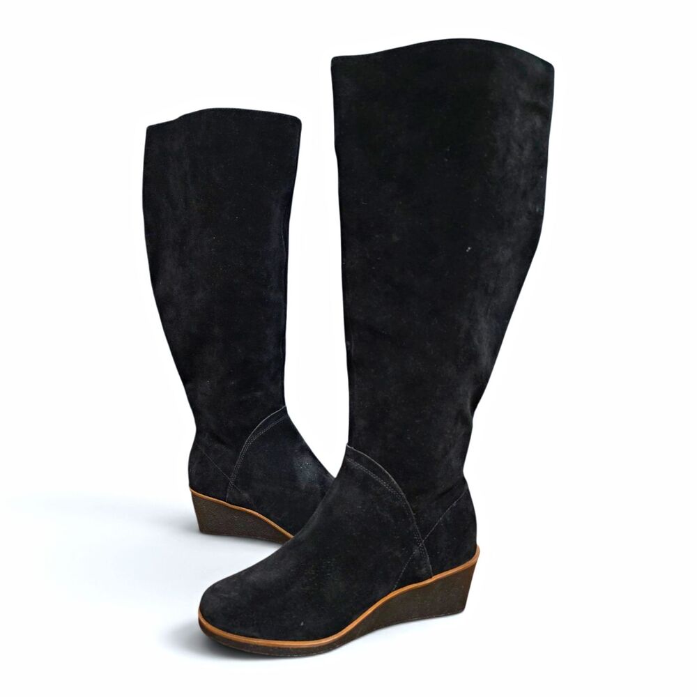 Aerosoles Binocular Black Suede Knee High Wedge Boots Size 6.5M